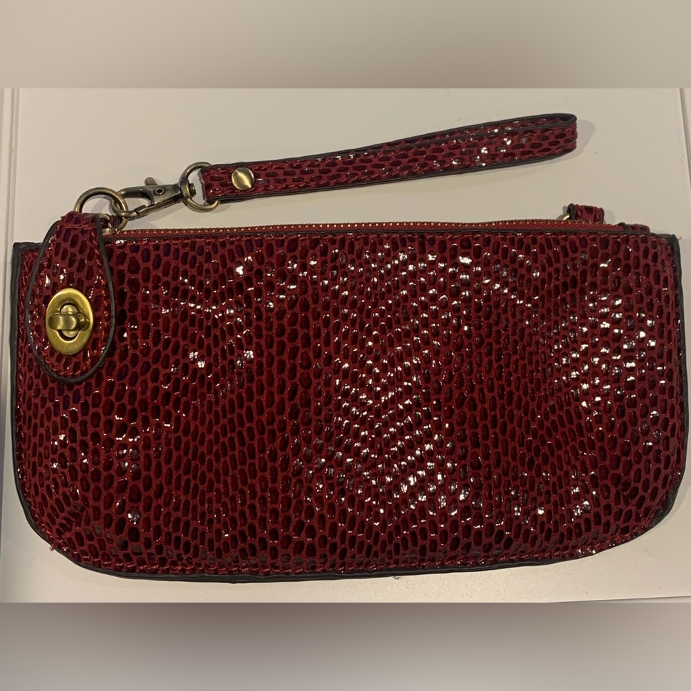 Joy Susan Crimson Red Snakeskin Wristlet